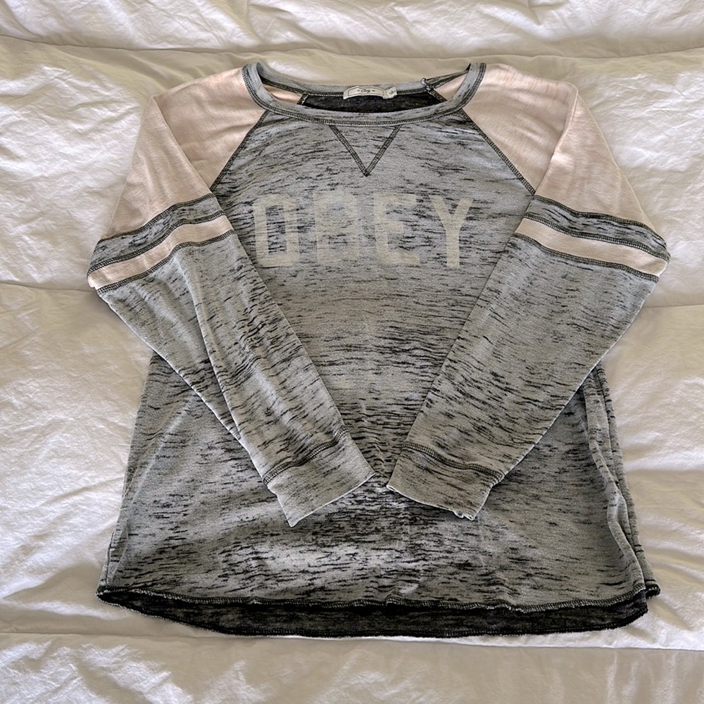 HTF OBEY loose raglan athletic sporty top slightly off shoulder shirt sz Large L